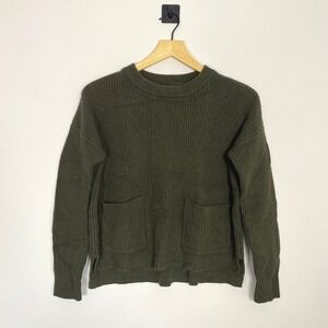 Madewell Olive Green Pocket Pullover Ribbed Knit Sweater Crew Neck Size XS‎
